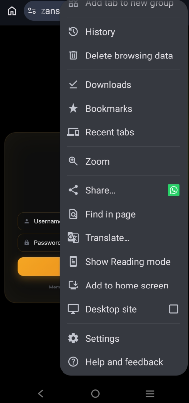 Chrome menu showing the Add to home screen option